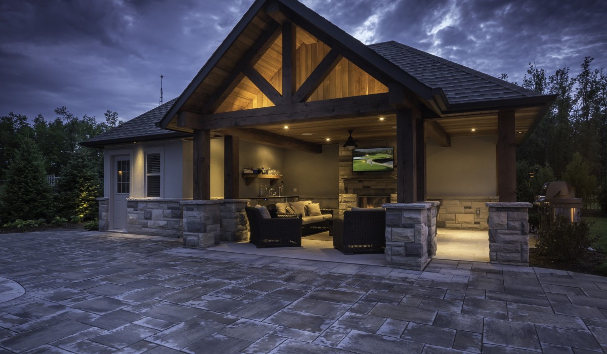 Pool house watching tv