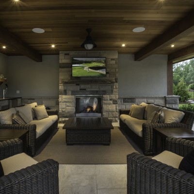 Fireplace in backyard